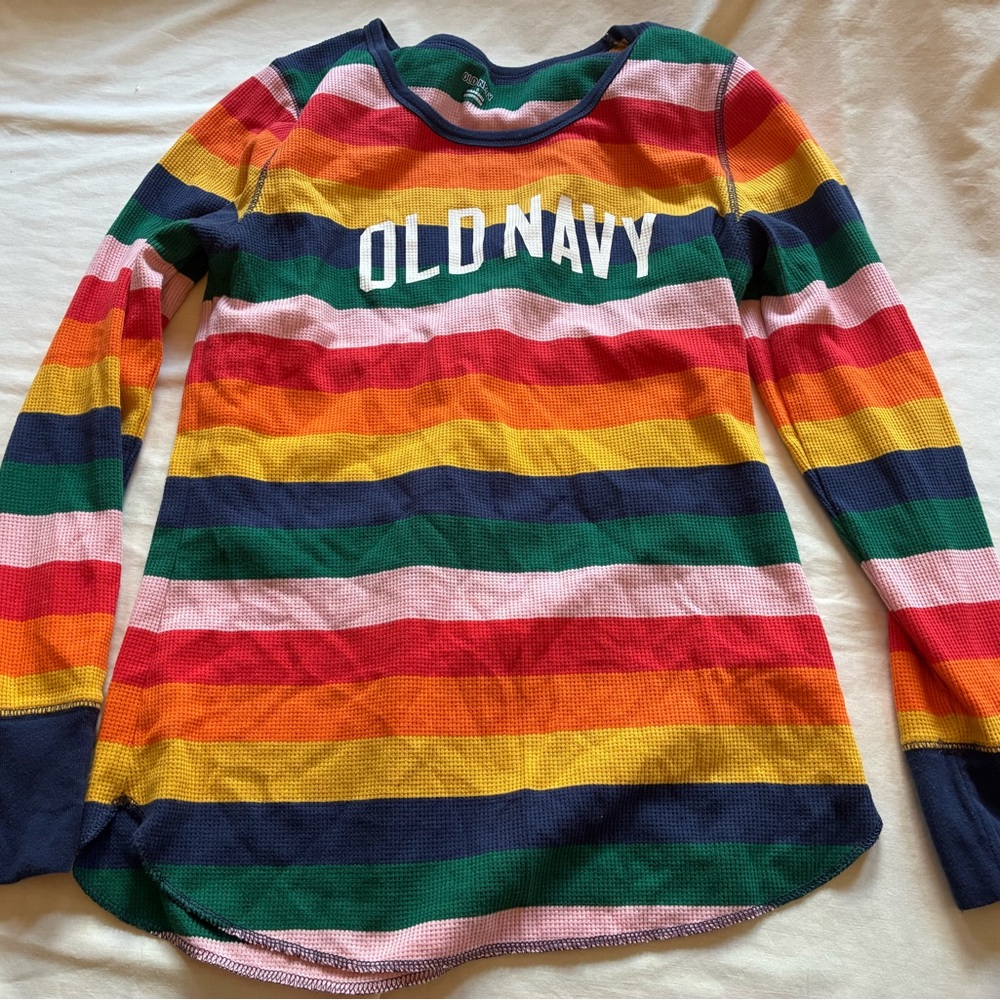 Rainbow Stripe Waffle Thermal Long Sleeve Women’s Size L Old Navy VTG 90’s Style